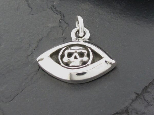 Silver eye-shaped pendant with an astronaut helmet design.