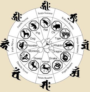 A circular diagram illustrating the 12 Chinese zodiac animals with corresponding elements.