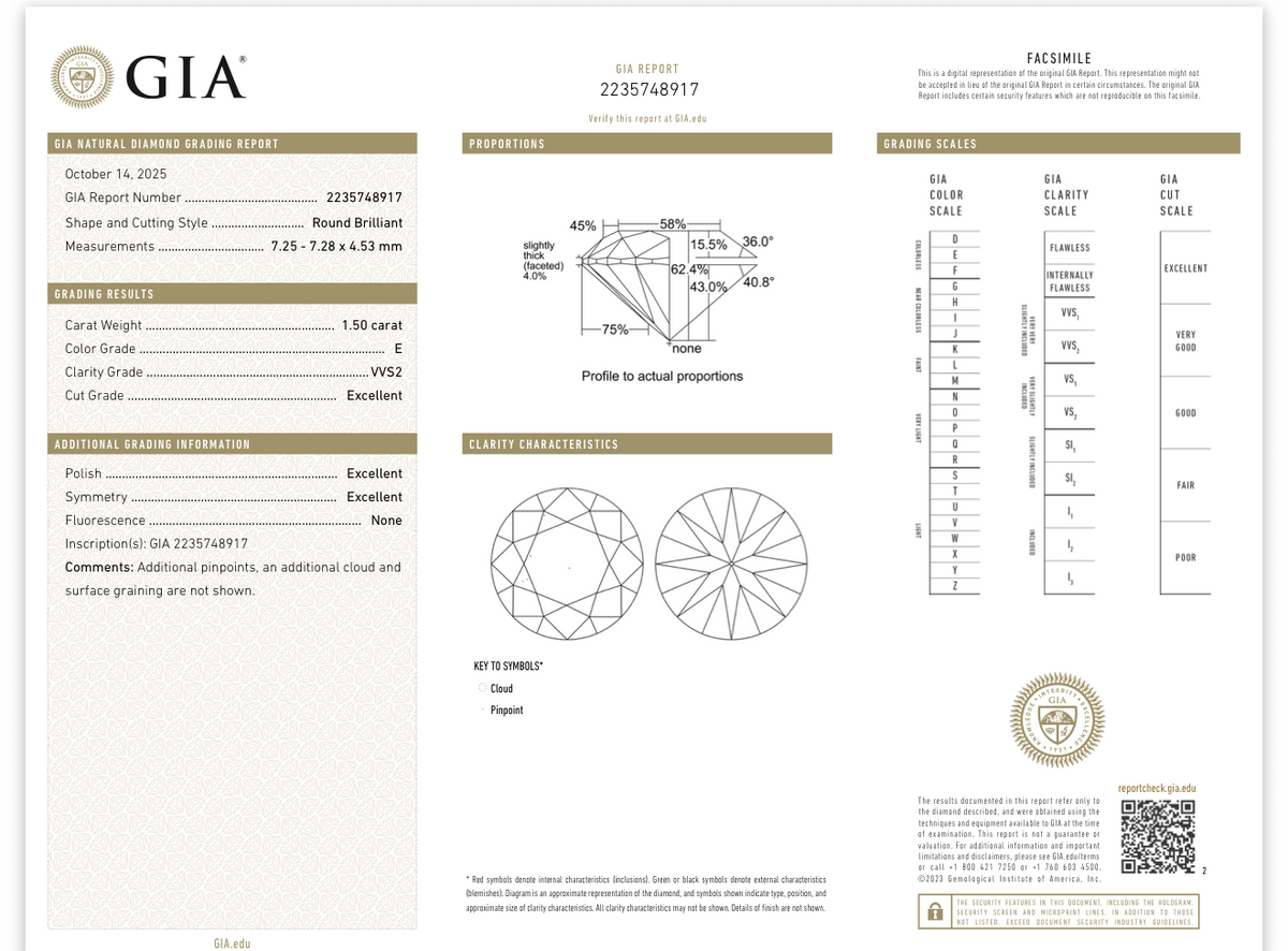 1.5ct E VVS2 natural white diamond GIA certified